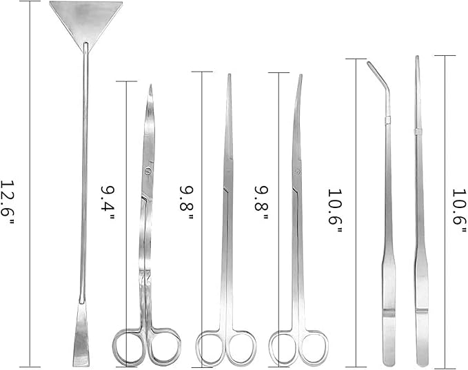 Aquascaping Tools 7 in 1 Kit Aquarium Plant Scissors Tools Set Curved & Waved Scissor Tweezers Spatula Stainless Steel Anti Rust Tools for Fish Tank Cleaning Plant Trimming-PawvioPets