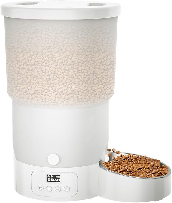 Gimars 5L/20 Cups Automatic Cat Feeder, Programmable 1-6 Meals Cat Food Dispenser with Stainless Steel Bowl, Easy Setup, Dual Power Supply,10s Meal Call Timed Pet Feeder for Cats and Small Dogs-PawvioPets