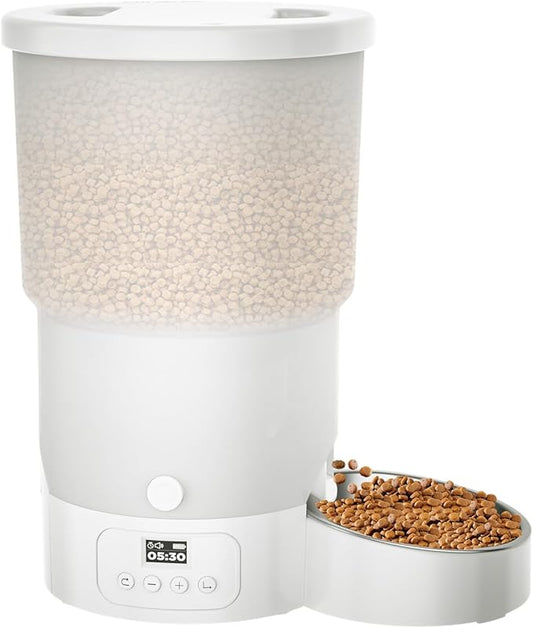 Gimars 5L/20 Cups Automatic Cat Feeder, Programmable 1-6 Meals Cat Food Dispenser with Stainless Steel Bowl, Easy Setup, Dual Power Supply,10s Meal Call Timed Pet Feeder for Cats and Small Dogs-PawvioPets