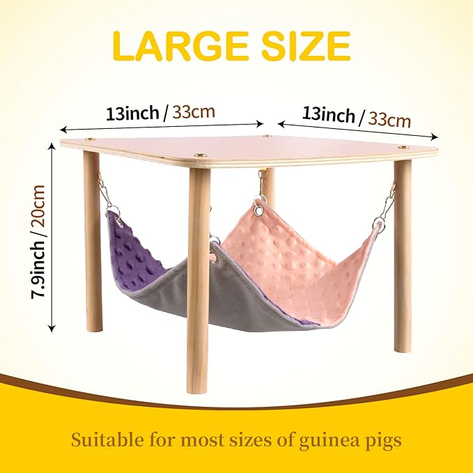 Enlarged Guinea Pig Hammock with Wooden Stand,Small Animal Hanging Bed Large Platform for Guinea Pigs Bunny Ferret Hamster Hiding Sleeping 13L x 13W x 11H in-PawvioPets
