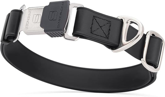 Dogline Biothane Waterproof Dog Collar with Herm Sprenger Stainless Steel Quick Release Buckle – Heavy Duty Tactical Durable Collar for Dogs – Comfortable and Safe Pet Collar, W 1" L 15-25", Black-PawvioPets