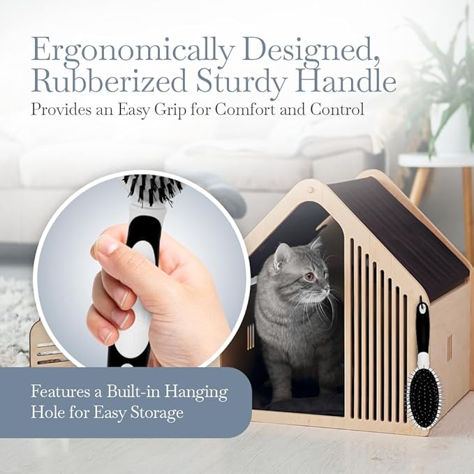 Fuller Brush 2-in-1 Double-Sided Pet Brush - Electroplated Round-Ended Steel Pins Positioned Into a Flexible Cushion on One Side & Nylon Bristles - Remove Shedding - Tool For Grooming Dogs & Cats-PawvioPets