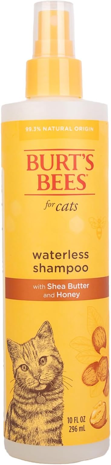 Burt's Bees for Pets Waterless Cat Shampoo for Cats with Shea Butter and Honey - A No Rinse Dry Kitten Shampoo, Gentle Cat Grooming Supplies for Pet Cleaning, Kittens & Indoor Cats, 10 Fl Oz-PawvioPets