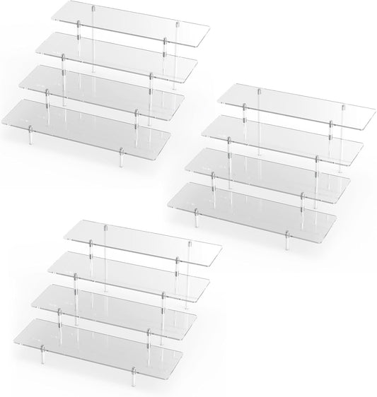Acrylic Display Riser Stand Shelf Clear 4 Tier Cupcake Stand Perfume Display Holder Figures Desktop Decoration Organizer Showcase Toys Retail Display Rack Candy Dessert Buffet 4 Steps Collection (3 PACKS)