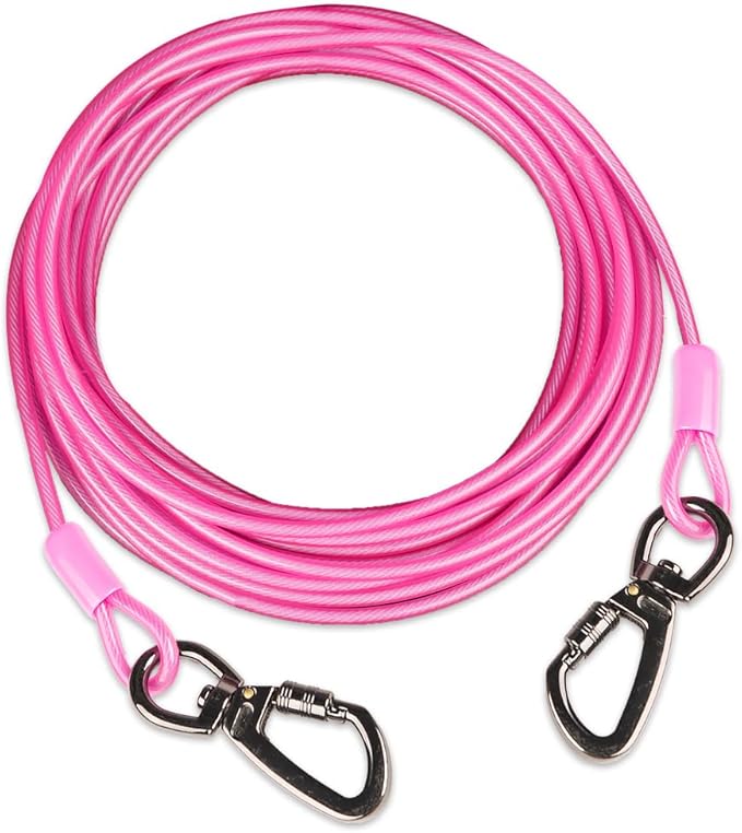 Dog tie Out Cable, 10/20/25/30/50/70/100 feet, Suitable for Dogs up to 350 pounds, Dog Cable with Swivel Buckle, Lightweight, Non-Winding, for Outdoor Camping, Yard Dog Cable (Pink, 100FT)-PawvioPets