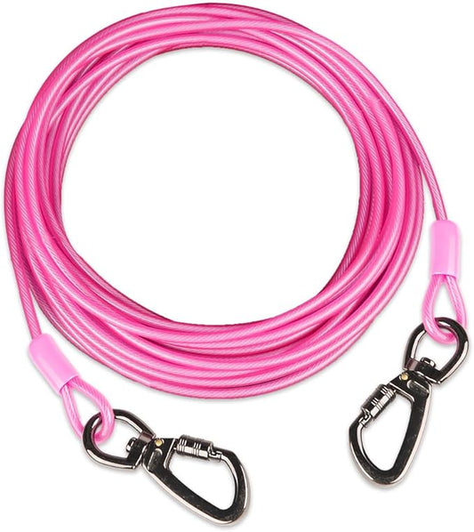 Dog tie Out Cable, 10/20/25/30/50/70/100 feet, Suitable for Dogs up to 350 pounds, Dog Cable with Swivel Buckle, Lightweight, Non-Winding, for Outdoor Camping, Yard Dog Cable (Pink, 10FT)-PawvioPets