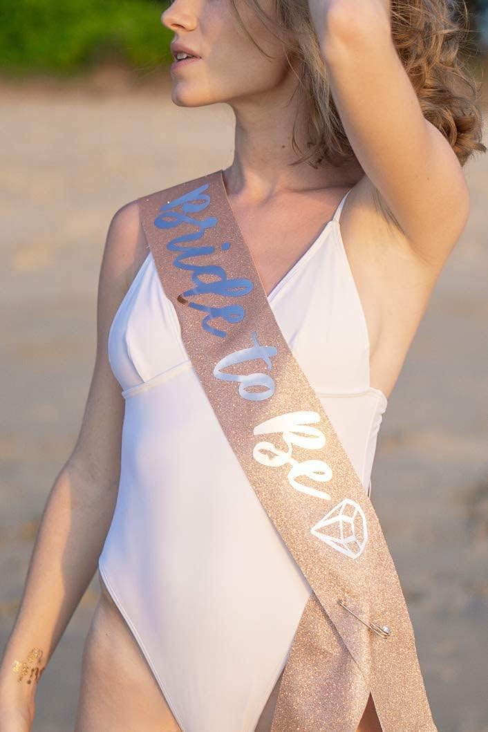 HAPPYLAND Bachelorette Party Decorations Bride To Be Sash Rose Gold Glitter with Gold Foil Letter Bridal Shower Decorations. Wedding Engagement Party Favors Gift Hen Party supplies.