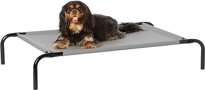 Amazon Basics Cooling Breathable Elevated Dog Bed with Metal Frame for Small Dogs, 36 x 22 x 7.5 Inch, Grey-PawvioPets
