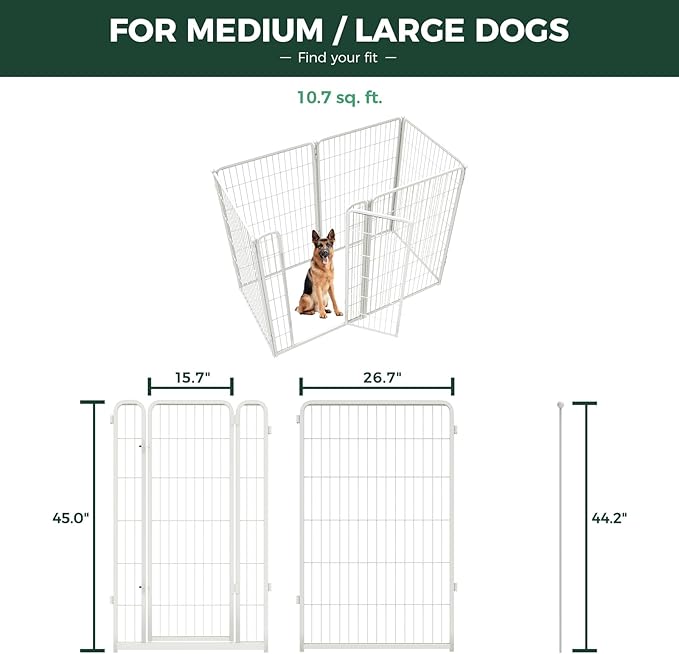 FXW Homeplus Unleashed Indoor Dog Playpen - Stress-Free and Safe Play, Heavy Duty 45 Inch 6 Wire Panels Dog Pen for Large Dogs, White│Patented-PawvioPets