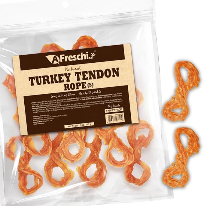 Afreschi Natural Turkey Tendon Rope (S) 8 oz, USA-Sourced Turkey Tendon, All Natural Puppy Chew, Hypoallergenic, Rawhide Alternative, for Small Breeds-PawvioPets