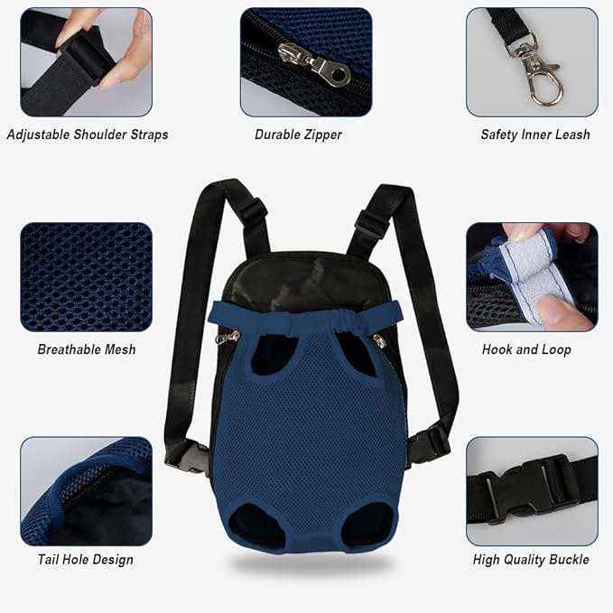 FEimaX Dog Carrier Backpack Pet Legs Out Front Cat Travel Bag, Adjustable Puppy Backpacks Carriers Hands-Free for Small Medium Dogs Cats Hiking Traveling Camping Daily Walking (Small, Navy)-PawvioPets