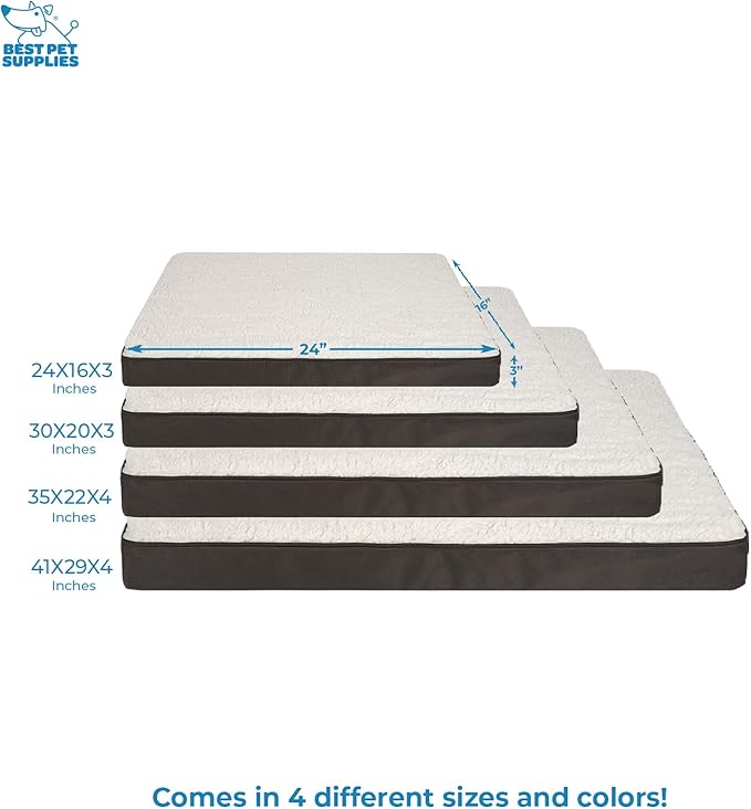 Best Pet Supplies Cute Dog Crate Mat Flat Bed with Waterproof Exterior, Thick Orthopedic Egg Foam Mattress, and Soft Sherpa Fleece Cover for Small, Medium, and Large Breeds - Brown, 41X29X4-PawvioPets