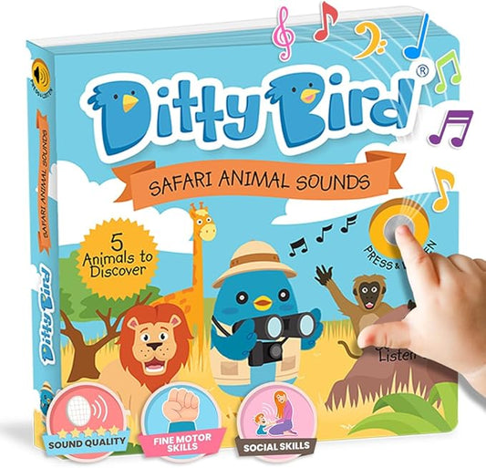 Ditty Bird Safari Book for Toddlers | Realistic Animal Sound Book | Interactive Safari Board Books for Toddlers 1-3 | Sensory, Musical Books for Animal Lovers | Sturdy Nursery Rhyme Toys for Baby-PawvioPets