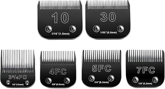 6pcs Dog Grooming Replacement Blades Compatible with Andis/Oster A5/Wahl KM-10 Series Dog Clippers,Detachable Clipper Replacement Blade,Black (6PCS Black-#10+30+3FC+4FC+5FC+7FC)-PawvioPets