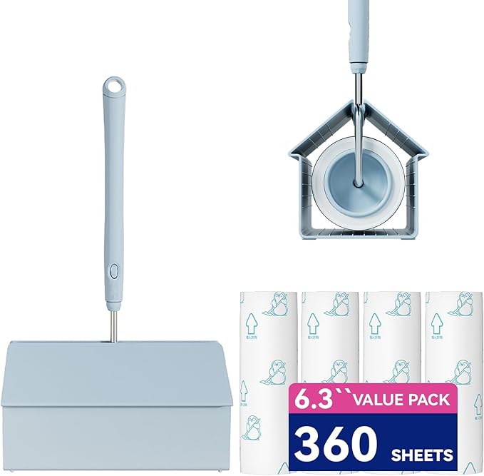 Extra Sticky Large Surface Lint Roller, 6.3'' Giant Lint Roller for Pet Hair, 360 Sheets/ 4 Refills, Long Handle Lint Remover for Clothes, Furniture (1 Roller + 360 Sheets)-PawvioPets