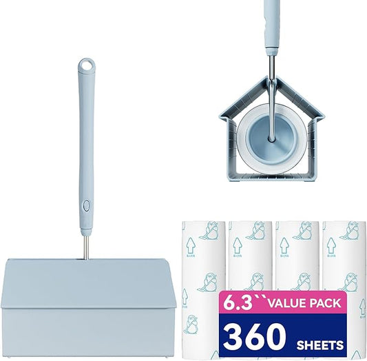 Extra Sticky Large Surface Lint Roller, 6.3'' Giant Lint Roller for Pet Hair, 360 Sheets/ 4 Refills, Long Handle Lint Remover for Clothes, Furniture (1 Roller + 360 Sheets)-PawvioPets