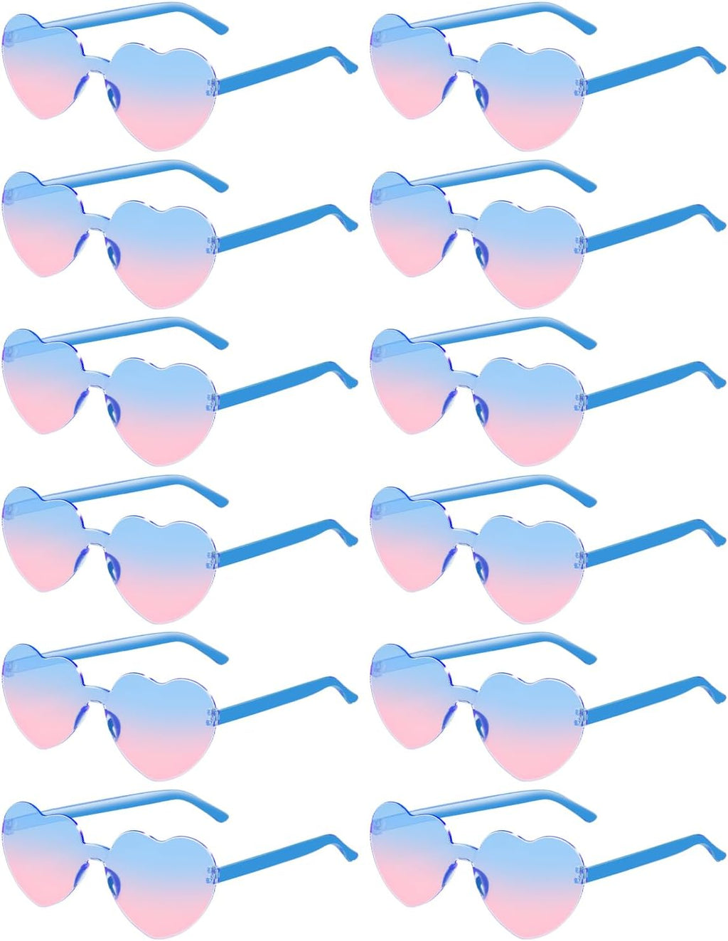 12 Pairs Heart Shaped Sunglasses for Women Colorful Glasses Fun Trendy Transparent Heart Sunglasses Party Favor (Gradient Pink Blue)