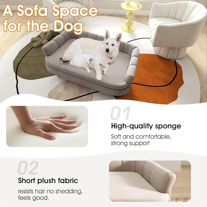 Dog Couch Sofa Bed, Comfortable Pet Sofa for Large and Medium Dogs, Soft Velvet Cushion, Durable Pet Furniture for Living Room, Washable Dog Bed for Couch 40.16‘’ (Gray)-PawvioPets