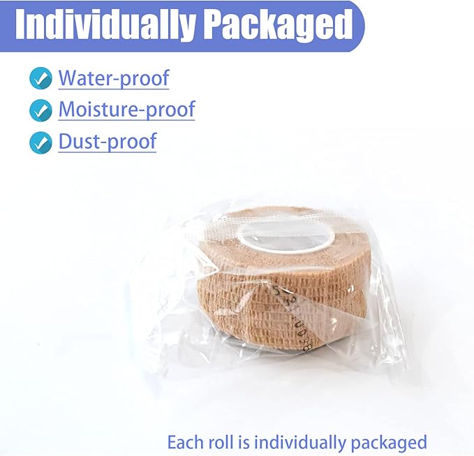 9 Pack 1" x 5 Yards Self Adhesive Bandage Wrap Self Stick Wrap for Ankle, Wrist, Finger, Sports, Breathable Cohesive Vet Tape for Pets (Skin Color)-PawvioPets