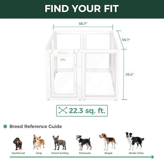FXW AuraSpace Acrylic Indoor Unleashed Dog Playpen for Medium Dogs, 35 Inch, 8 Panels, White-PawvioPets