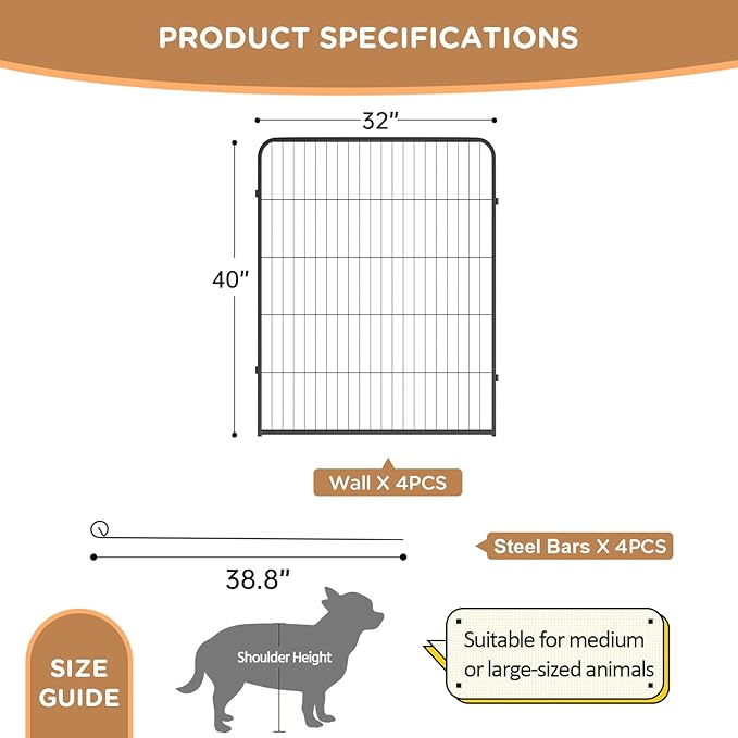 BestPet Dog Playpen Indoor 40 inch 4 Panels Metal Dog Pen Pet Dog Fence Outdoor Exercise Pen with Doors,Pet Puppy Playpen for RV Camping Yard, Black-PawvioPets
