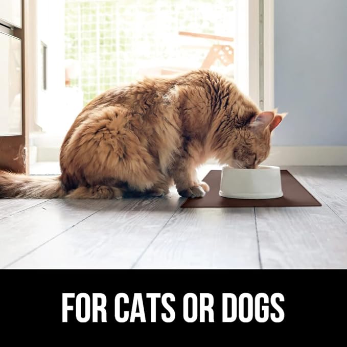 GORILLA GRIP 100% Waterproof Raised Edge BPA Free Silicone Pet Feeding Mat, Dog Cat Food Mats Contain Spills Protects Floors, Placemats for Cats and Dogs Water Bowl, Pets Accessories 16x10, Brown-PawvioPets