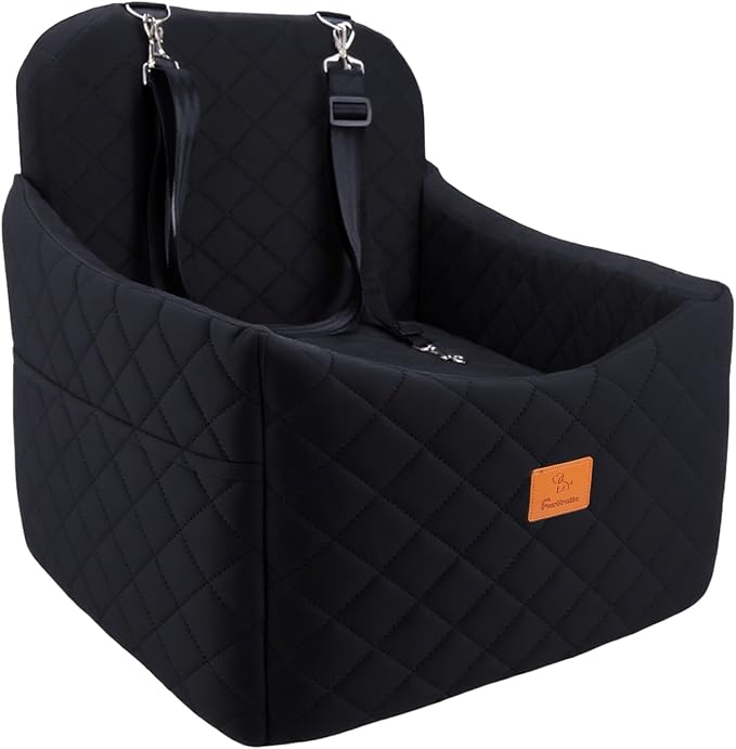 Dog Car Seats for Small Dogs, FurFrolic Memory Foam Dog Booster Seat for Small/Medium Dogs up to 35 lbs, Travel Pet Car Seat with Washable Detachable Cover, Storage Pockets, 2 Safety Belts (Black)-PawvioPets