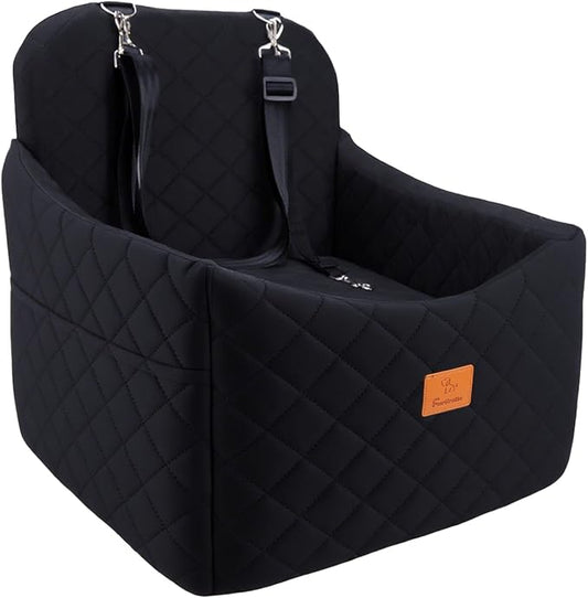 Dog Car Seats for Small Dogs, FurFrolic Memory Foam Dog Booster Seat for Small/Medium Dogs up to 35 lbs, Travel Pet Car Seat with Washable Detachable Cover, Storage Pockets, 2 Safety Belts (Black)-PawvioPets