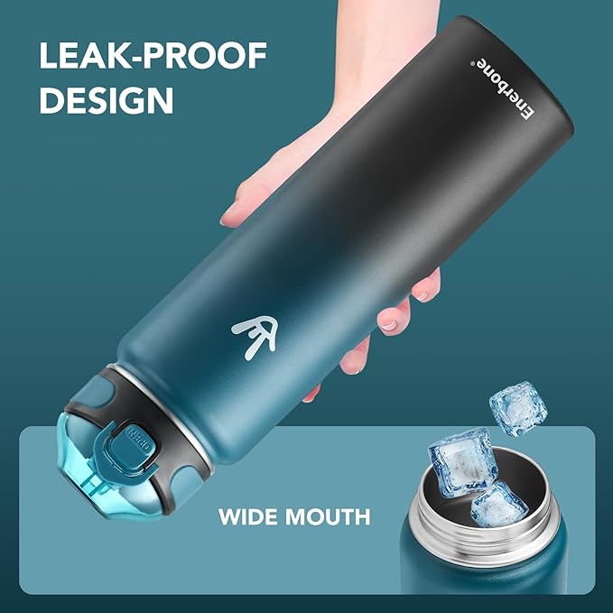 Enerbone 32 oz Insulated Water Bottle, Stainless Steel Bottle with Carrying Strap, Double-Wall Vacuum Insulation Design, Leakproof Sports Bottle with Straw, Keep Drinks Cold or Hot for Hours-PawvioPets