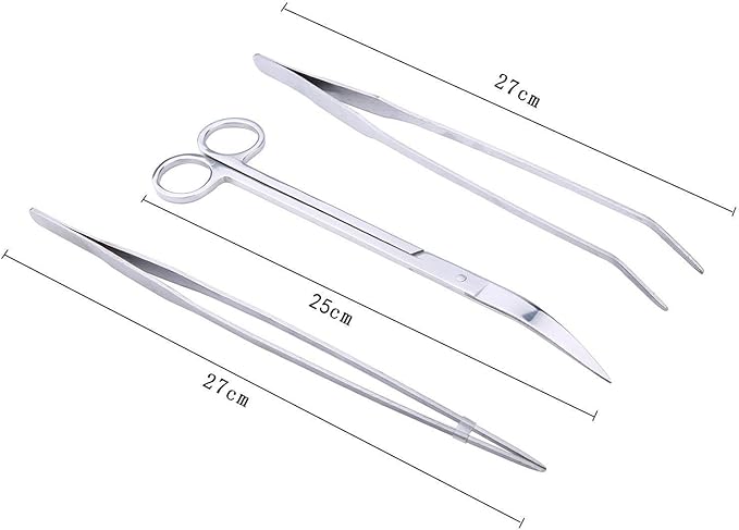 Aquarium Tweezer Set - FEITA Long Stainless Steel Curved & Straight Aquarium Feeding Tweezers Scissors Maintenance Tools Kit (3 Pcs)-PawvioPets