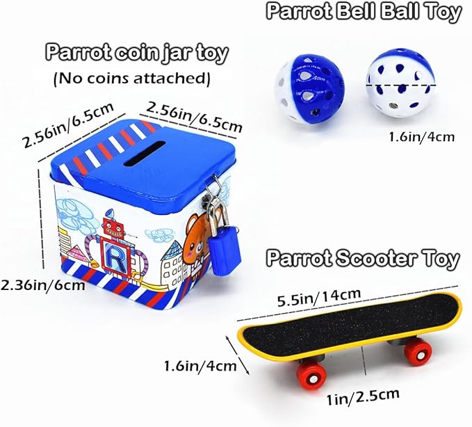 6pcs Interactive Puzzle Toy Set for Small Parrots - Training, Stress Relief, Include Coin Box, Bell Ball, Skateboard & Ferrule Toy for Bird Budgies, Cockatiels, Parakeet etc-PawvioPets