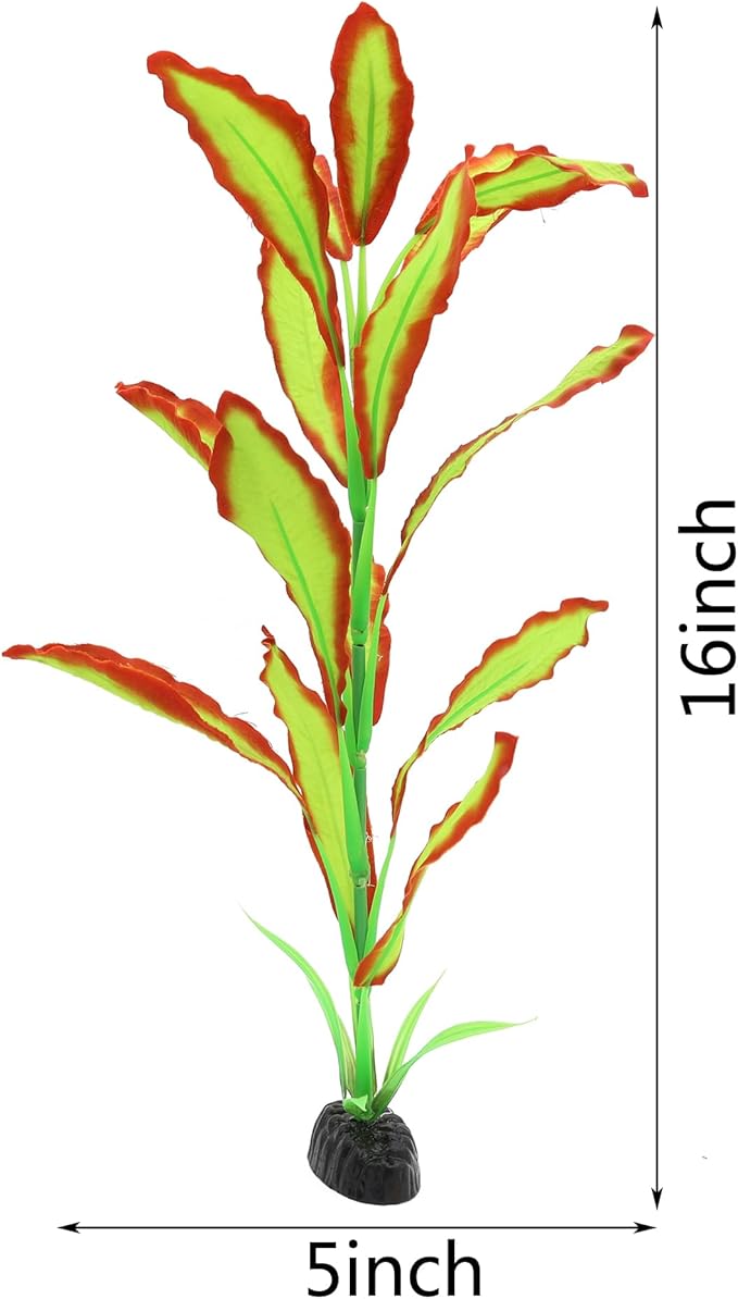 ALEGI Silk Aquarium Plants, 16 Inch Artificial Silk Plants Decorations for Fish Tank,Aquarium Décor Plastic Plants (Light Green with Red, 2 Pack)-PawvioPets