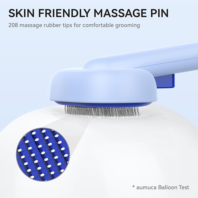 aumuca Self Cleaning Slicker Brush, Cat Brushes for Indoor Cats, Horses Grooming Deshedding Brush, Pet Massage Removes Loose Fur, Blue-PawvioPets
