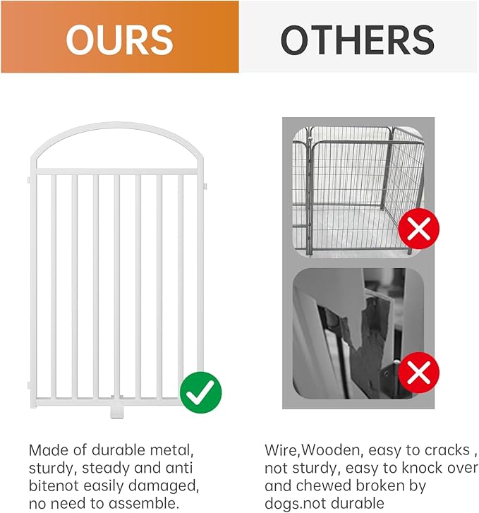 6 Panles Full Matel Freestanding Dog Gates with Door, 144"Extra Wide 32"Tall Free Standing Dog Pet Gate for Indoor & Outdoor. Foldable Pet Fences for Doorways, House, Stairs, Porch, Deck, Yard-PawvioPets