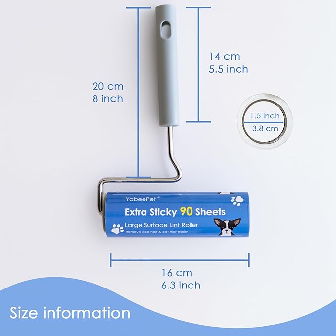 Extra Sticky Large Surface Lint Roller, 6.3'' Giant Lint Roller for Pet Hair, Lint Remover Roller for Cat Hair, Clothes, Furniture (1 Handle + 90 Sheets)-PawvioPets