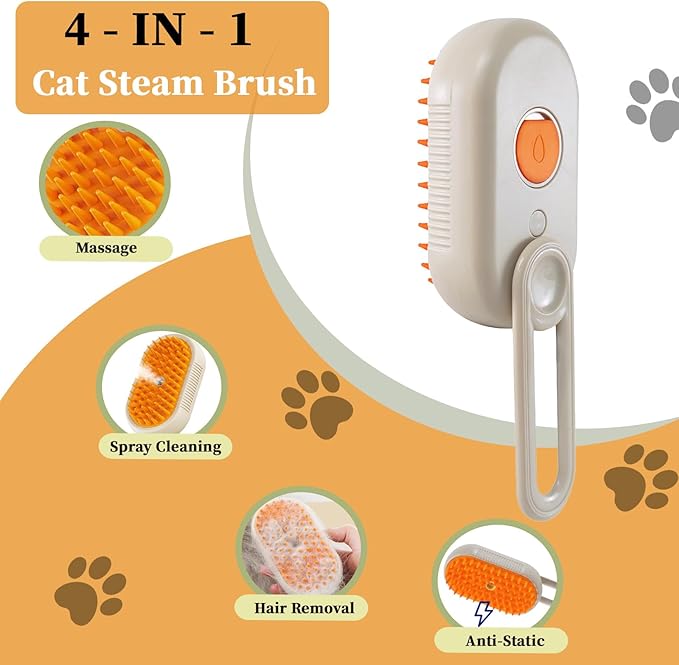 4-in-1 Cat Steam Brush for Shedding & Grooming, Spray Hair Removal Comb, Cat Brush for Massage, Pet Grooming Comb Hair Removal Tool for Cats and Dogs-PawvioPets