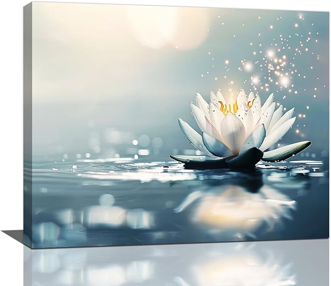 Bathroom Lotus Wall Art Floral Pictures Zen Meditation Wall Decor Yoga Spa Spiritual Canvas Print Painting Artwork for Bathroom Restroom Living Room Bedroom 16"x20"-PawvioPets
