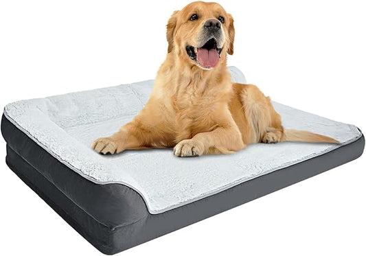 Amazon Basics Washable L-Shaped Dog Bed for Large Dogs, Anti-Slip Pet Sofa Bed for Indoor Dogs, Crate Bed, 42x30x8 Inches, Gray-PawvioPets