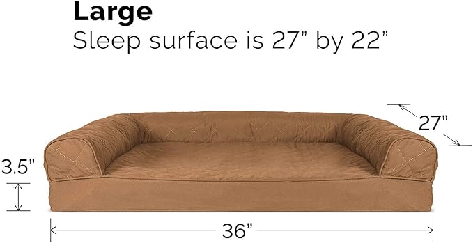 Furhaven Orthopedic Dog Bed for Large/Medium Dogs w/ Removable Bolsters & Washable Cover, For Dogs Up to 55 lbs - Quilted Sofa - Toasted Brown, Large-PawvioPets