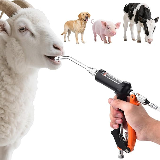30ML Veterinary Metal Feeding Gun, Continuous Drench Gun Dosing Device Veterinary Adjustable Medicine Dispenser Husbandry Autonomous Feeding Tool, Pig Cattle, Sheep, Horse for Drench Gun-PawvioPets