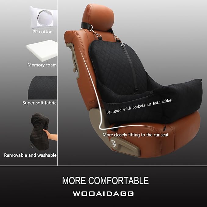 Dog Car Seat for Small Dogs Up to 25 lbs,Covered Ultra-Soft Fabric and Fill in Memory Foam,Fully Detachable and Washable,2 Clip-On Safety Leashes and Storage Pockets(Black)-PawvioPets