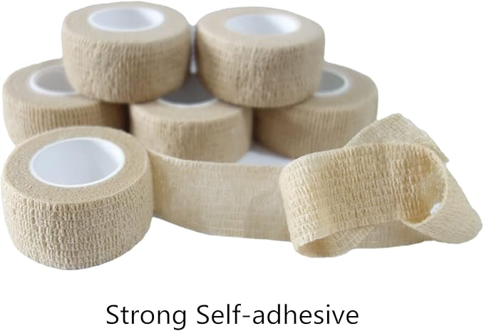 6 Pack 1" x 5 Yards Self Adhesive Bandage Wrap Breathable Cohesive Vet Wrap for Pets, Elastic Self-Adherent Tape for Sports, Wrist, Ankle (Skin Color)-PawvioPets