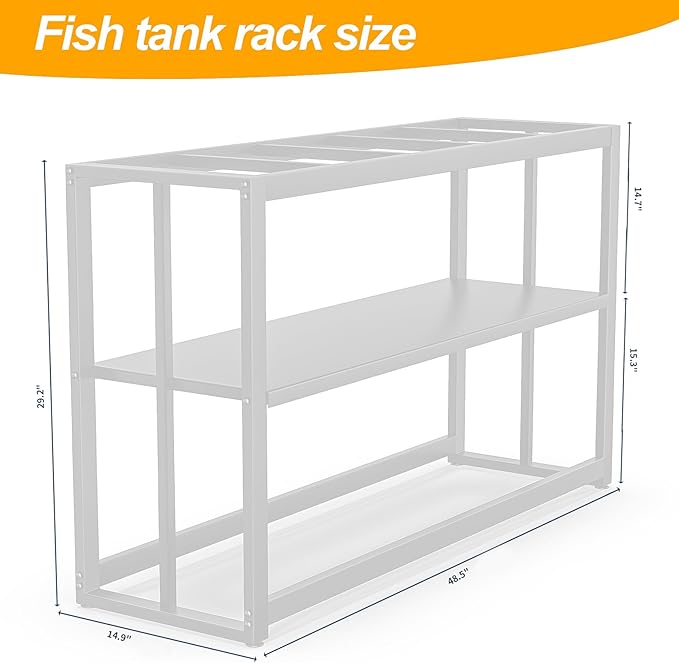 Akenow 55-75 Gallon Fish Tank Stand with Storage Shelf, 48.5 x14.9 x 29.2 Inch Aquarium Stand, Turtle Tank, Reptile Terrariums and Breeder Tank Stand,980LBS Capacity, White-PawvioPets