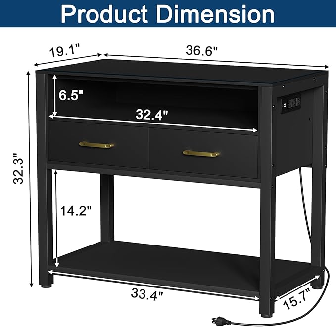 40-50 Gallon Fish Tank Stand with Power Outlet & 2 Storage Drawers, Heavy Duty Metal Frame Aquarium Stand with Waterproof Mat, 36.6" L*19.1" W Tabletop, 800LBS Capacity, Black-PawvioPets