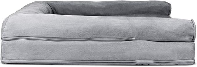 Furhaven Cooling Gel Dog Bed for Large Dogs w/ Removable Bolsters & Washable Cover, For Dogs Up to 95 lbs - Plush & Suede Sofa - Gray, Jumbo/XL-PawvioPets