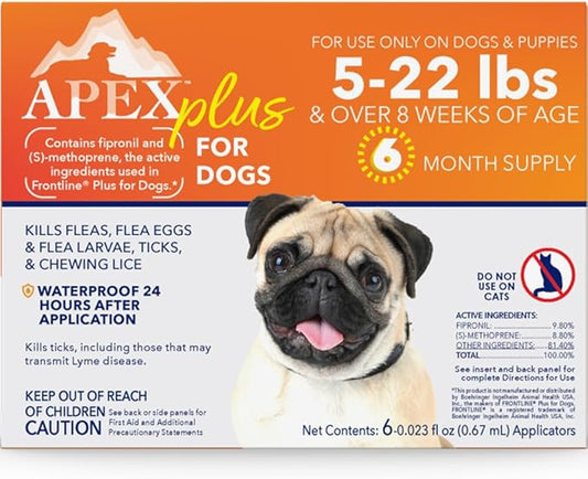 Apex Plus Flea and Tick Prevention for Dogs | Small (5-22 lbs) | 6-Month Supply | Dog Flea and Tick Treatment | 24-Hour Activation, Waterproof, 30-Day Protection-PawvioPets