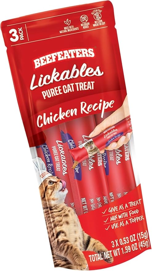 Beefeaters Cat Treats Lickable Puree 1.59oz (12-Pack) – Chicken, Grain-Free, Taurine-Enriched, Ideal for Training & Interactive Feeding-PawvioPets