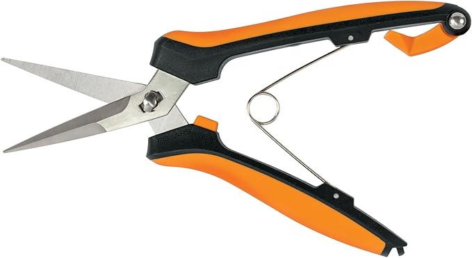 Fiskars Curved Micro-Tip Pruning Snips - 6" Garden Shears with Sheath and SoftGrip Handle - Yard and Garden Tools - Orange/Black-PawvioPets