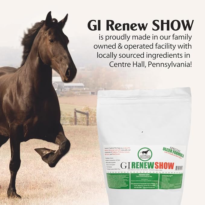 GI Renew Show, Probiotics for Equine, Immune and Appetite Stimulation, Prebiotics, Digestive Enzymes | Horse Supplement Providing Ulcer Relief and Treatment, Organic Toxin Binder, 6 LB Bag-PawvioPets