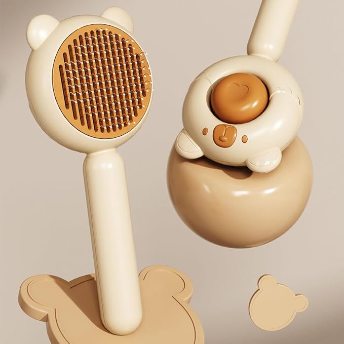 Cat Brush for Short or Long Haired Cats Dogs Rabbits, Cute Dog Brush with Release Button for Massage and Removes Loose Fur-PawvioPets